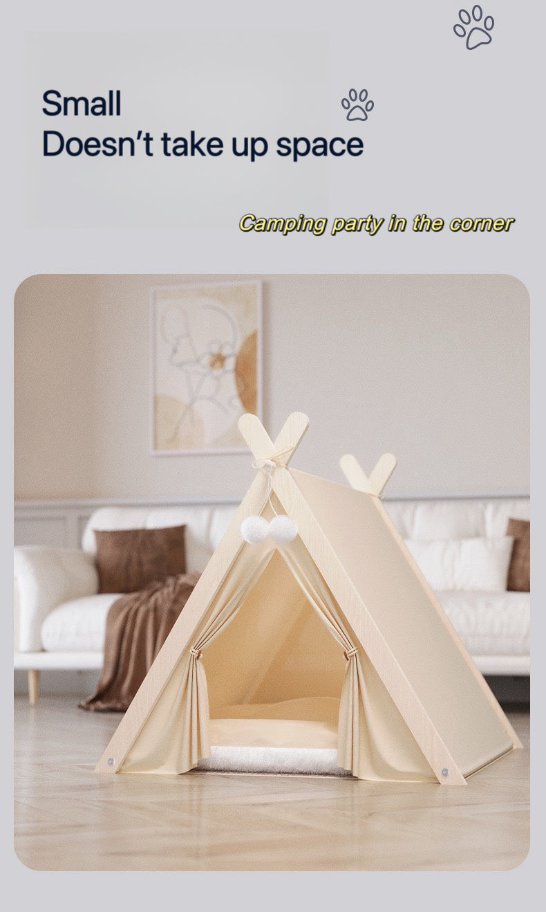 Solid Wood Indoor Tent with Thick and Flax Mat, Portable & Cozy Teepee Tent, Cute Teepee Cave Tent