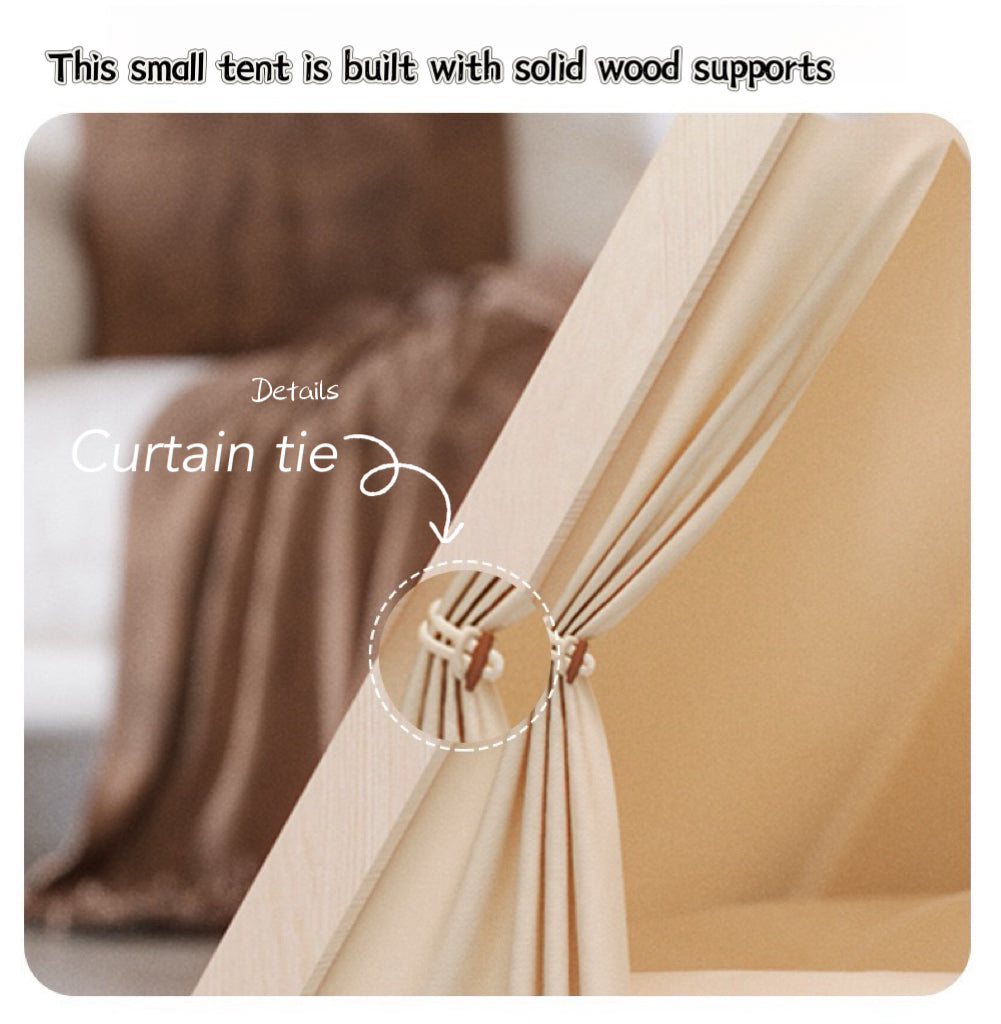 Solid Wood Indoor Tent with Thick and Flax Mat, Portable & Cozy Teepee Tent, Cute Teepee Cave Tent