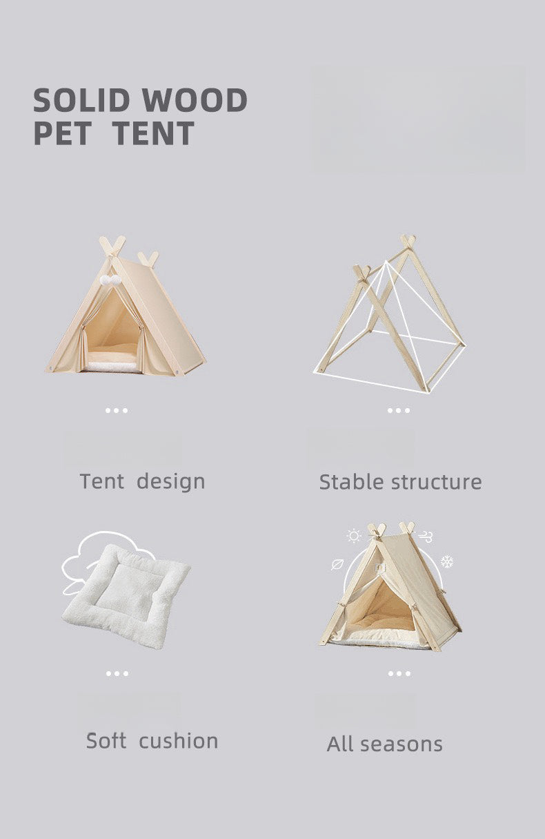 Solid Wood Indoor Tent with Thick and Flax Mat, Portable & Cozy Teepee Tent, Cute Teepee Cave Tent