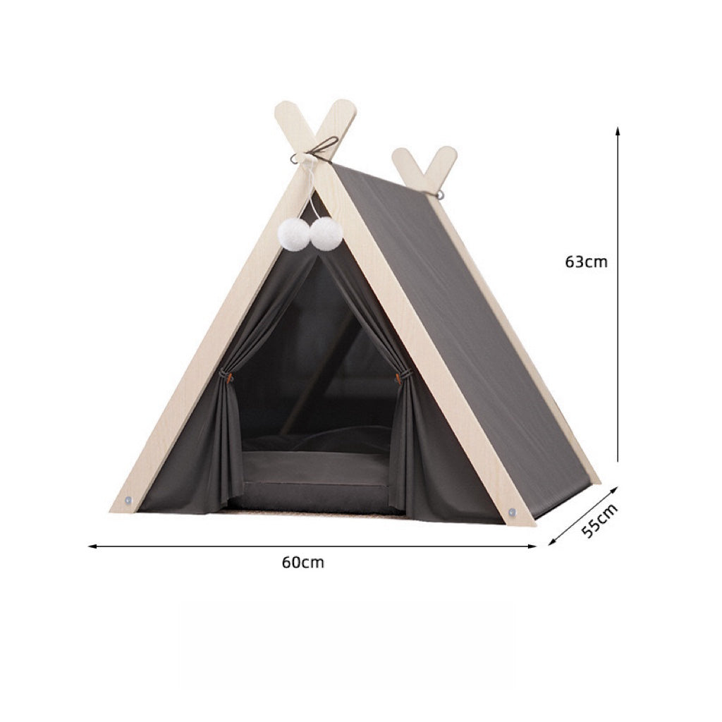 Solid Wood Indoor Tent with Thick and Flax Mat, Portable & Cozy Teepee Tent, Cute Teepee Cave Tent