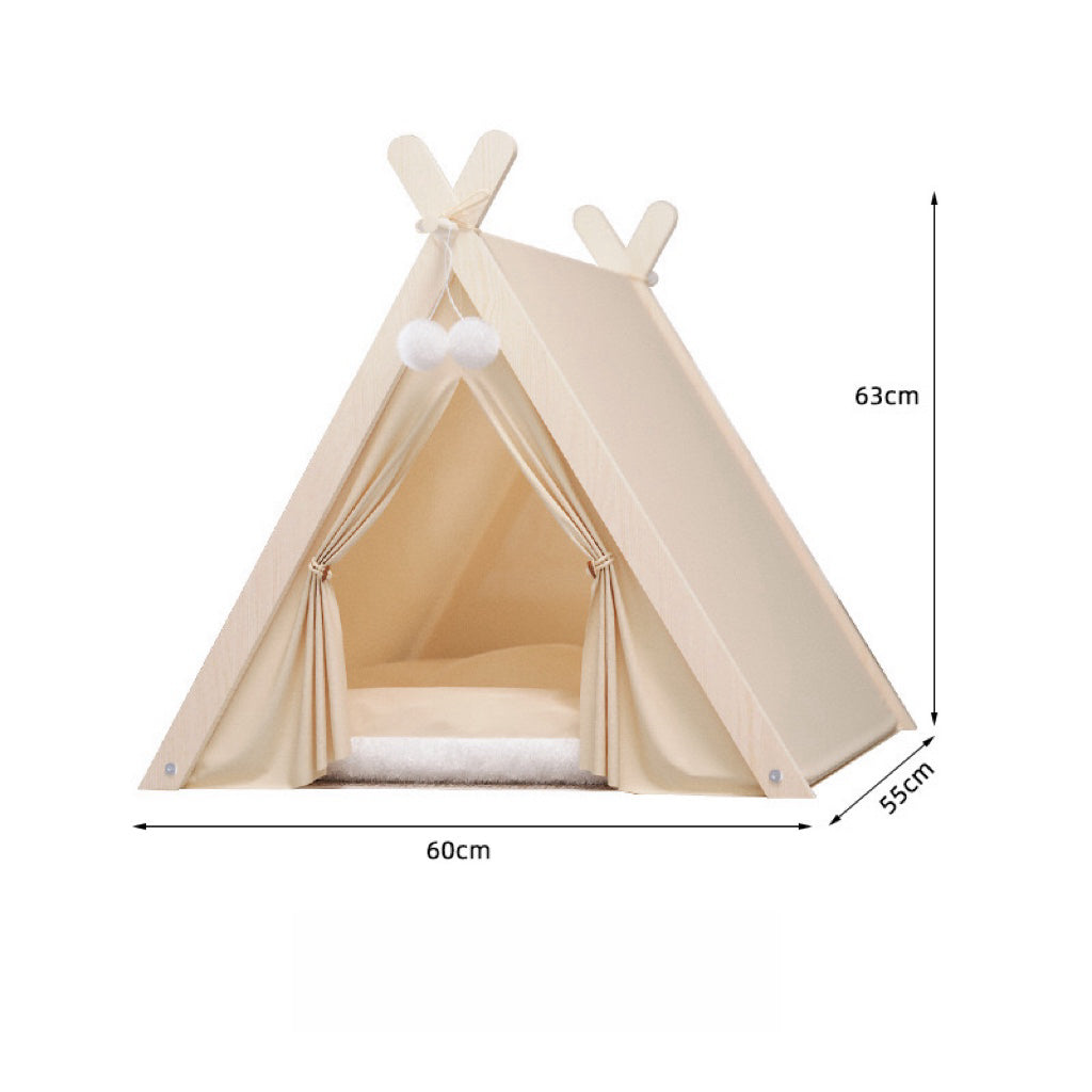 Solid Wood Indoor Tent with Thick and Flax Mat, Portable & Cozy Teepee Tent, Cute Teepee Cave Tent