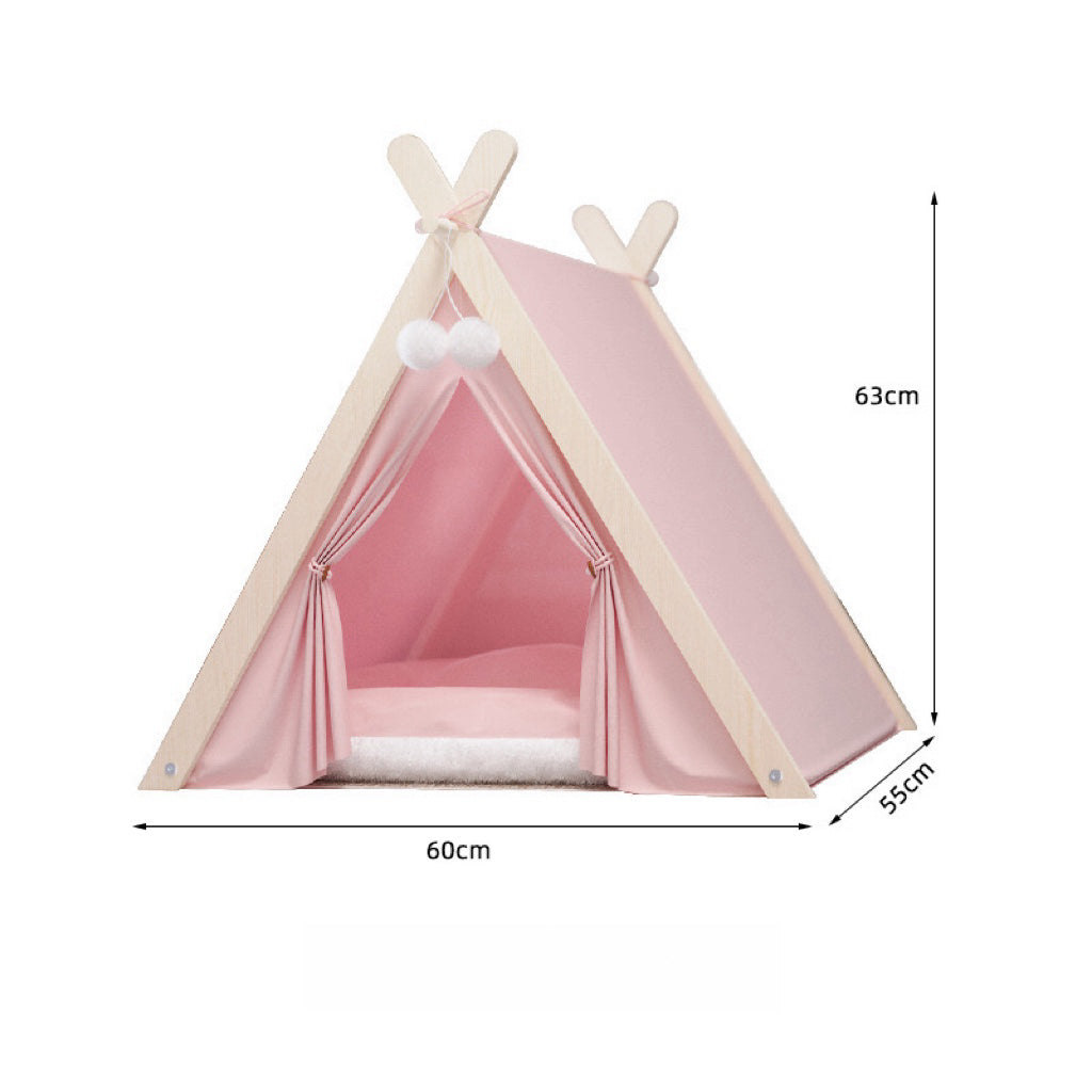 Solid Wood Indoor Tent with Thick and Flax Mat, Portable & Cozy Teepee Tent, Cute Teepee Cave Tent