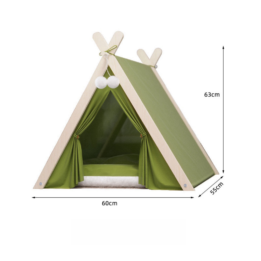 Solid Wood Indoor Tent with Thick and Flax Mat, Portable & Cozy Teepee Tent, Cute Teepee Cave Tent