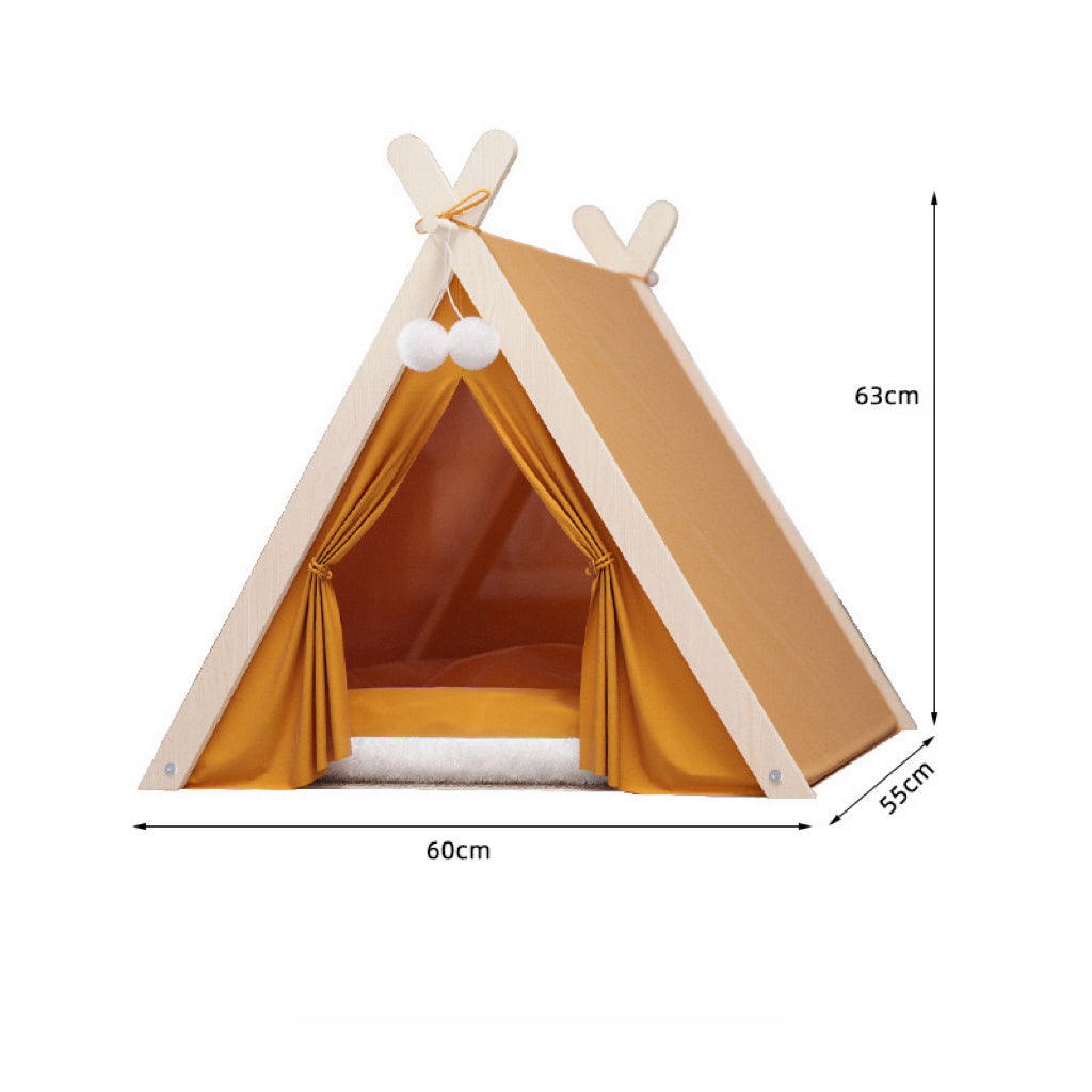 Solid Wood Indoor Tent with Thick and Flax Mat, Portable & Cozy Teepee Tent, Cute Teepee Cave Tent