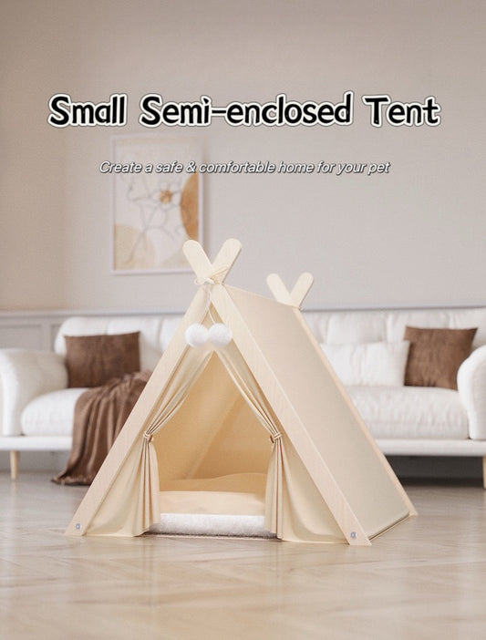 Solid Wood Indoor Tent with Thick and Flax Mat, Portable & Cozy Teepee Tent, Cute Teepee Cave Tent